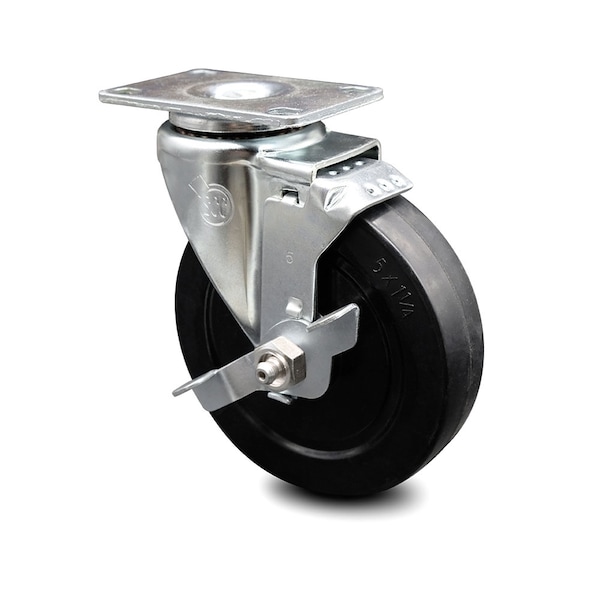 5 Inch Soft Rubber Wheel Swivel Top Plate Caster with Brake